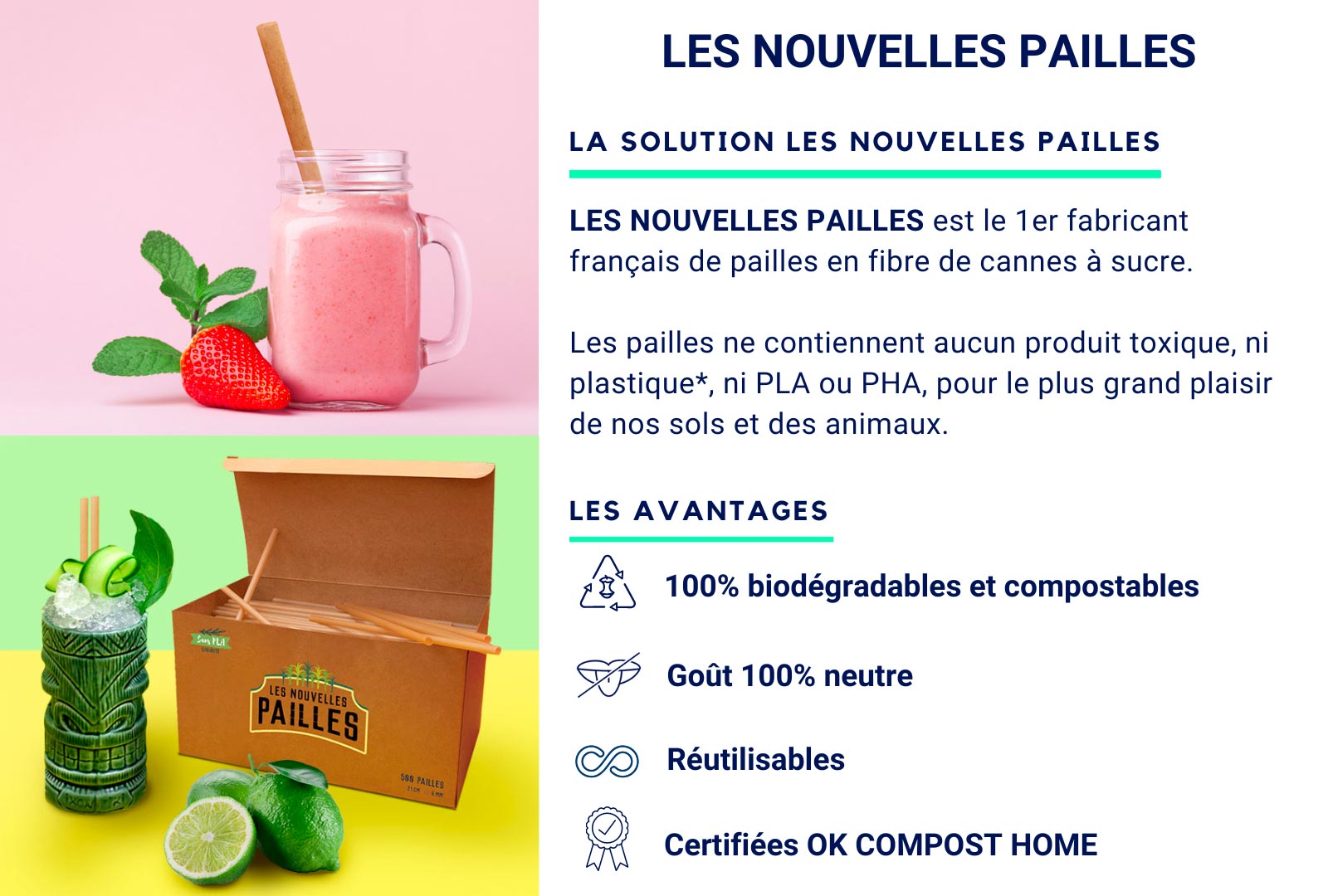 Publi sur l'entreprise Les Nouvelles Pailles, 1er fabricant français de pailles en fibre de canne à sucre