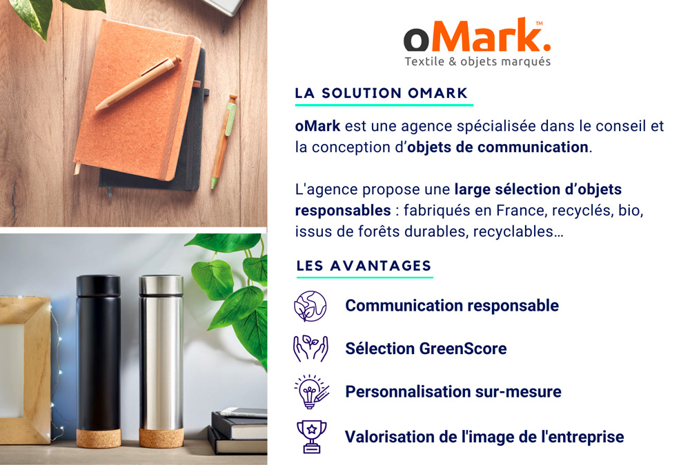 Publication LinkedIn sur l'entreprise oMark, objets et textiles publicitaires éco-responsables