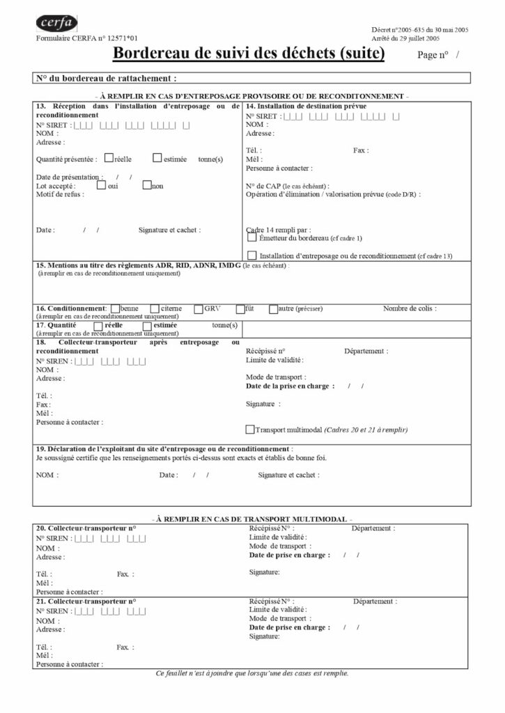 Bordereau de suivi des déchets officiel page 2